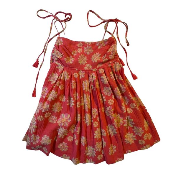 Free People Tops - FREE PEOPLE Molly Pink Floral Tunic Tank Size XS Babydoll Boho Y2K Bloomcore
